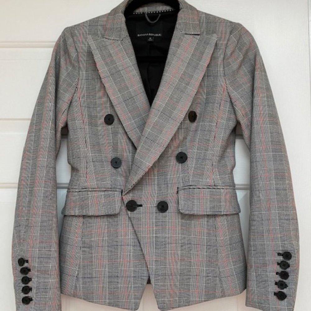 Banana Republic Double Breasted Plaid Blazer
